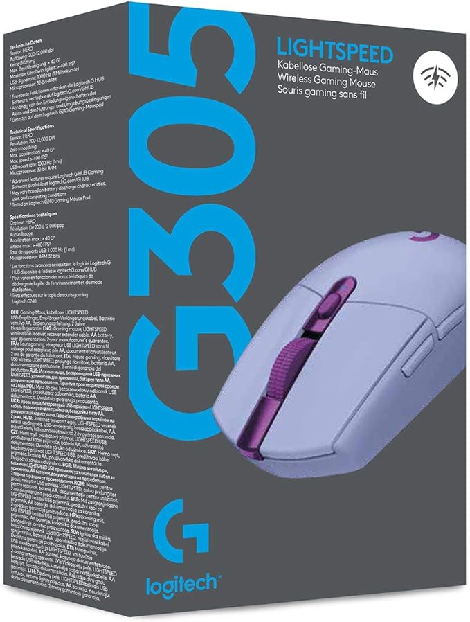 Logitech G305 Lightspeed Wireless Gaming Mouse, Hero Sensor, 12,000 DPI, Lightweight, 6 Programmable Buttons, 250h Battery, On-Board Memory, Compatible with PC, Mac - Lilac