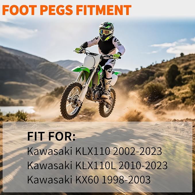 Nilight Motorcycle Foot Pegs Dirt Bike Footpegs Fit for Kawasaki KLX110 2002-2023 KLX110L 2010-2023 KX60 1998-2003 CNC Foot Pegs for Motorcycles Heavy Duty Aluminum Alloy Foot Rests, Black