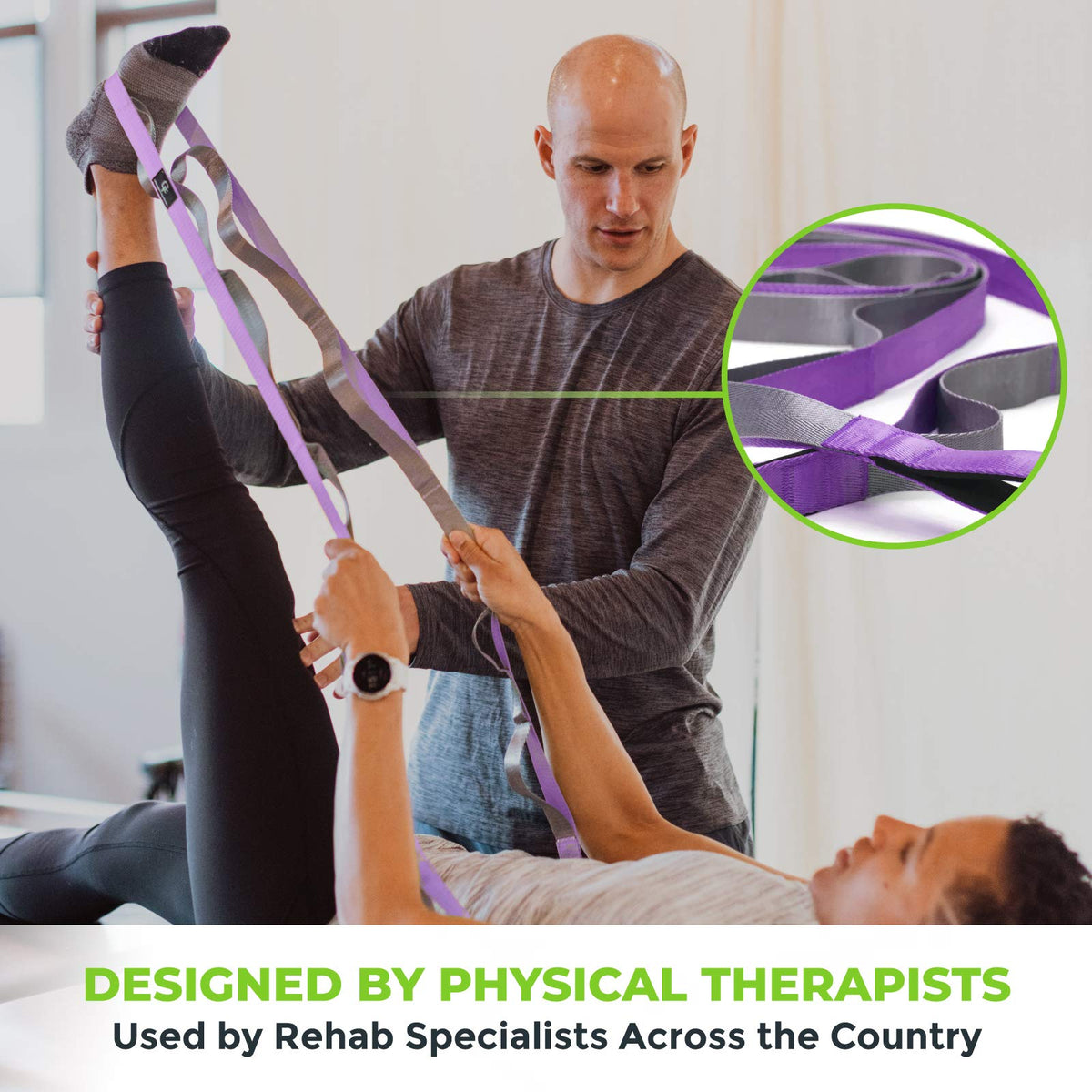 Gradient Fitness Stretching Strap for Physical Therapy, 12 Multi-Loop Stretch Strap 1" W x 8' L, Neoprene Handles, Physical Therapy Equipment, Yoga Straps for Stretching, Leg Stretcher (Purple)