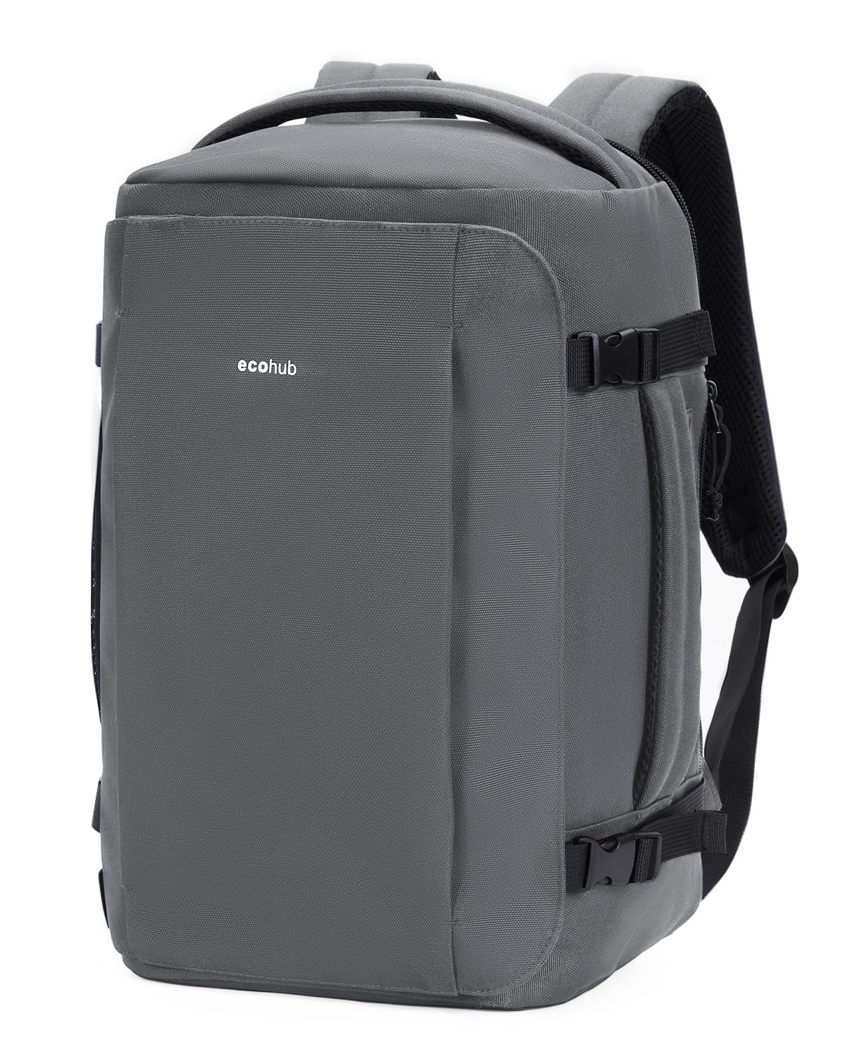 ECOHUB 40L Carry-On Travel Backpack, TSA-Friendly, Anti-Theft Water-Resistant Lightweight with 17.3″ Laptop Compartment, Durable PFAS-Free Rucksack, Grey