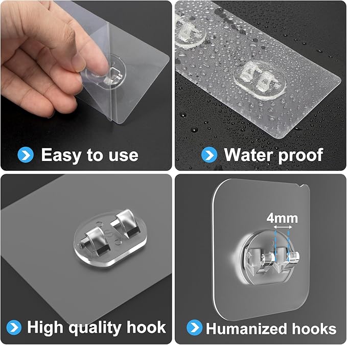 Shower Caddy Adhesive Replacement, Transparent Strong Adhesive Hooks, No Drilling, Waterproof, for Shower Caddy, Bathroom Storage Shelves and Kitchen Racks (Triple*6pcs + Single*4pcs)