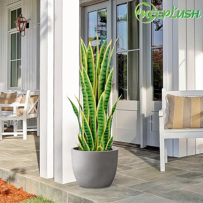 3ft Artificial Snake Plant – 36in Faux Sansevieria Plants, Fake Floor Plant for Indoor Outdoor, Front Porch Patio Home Office Decor, Mother-in-Law’s Tongue, Yellow 1Pcs