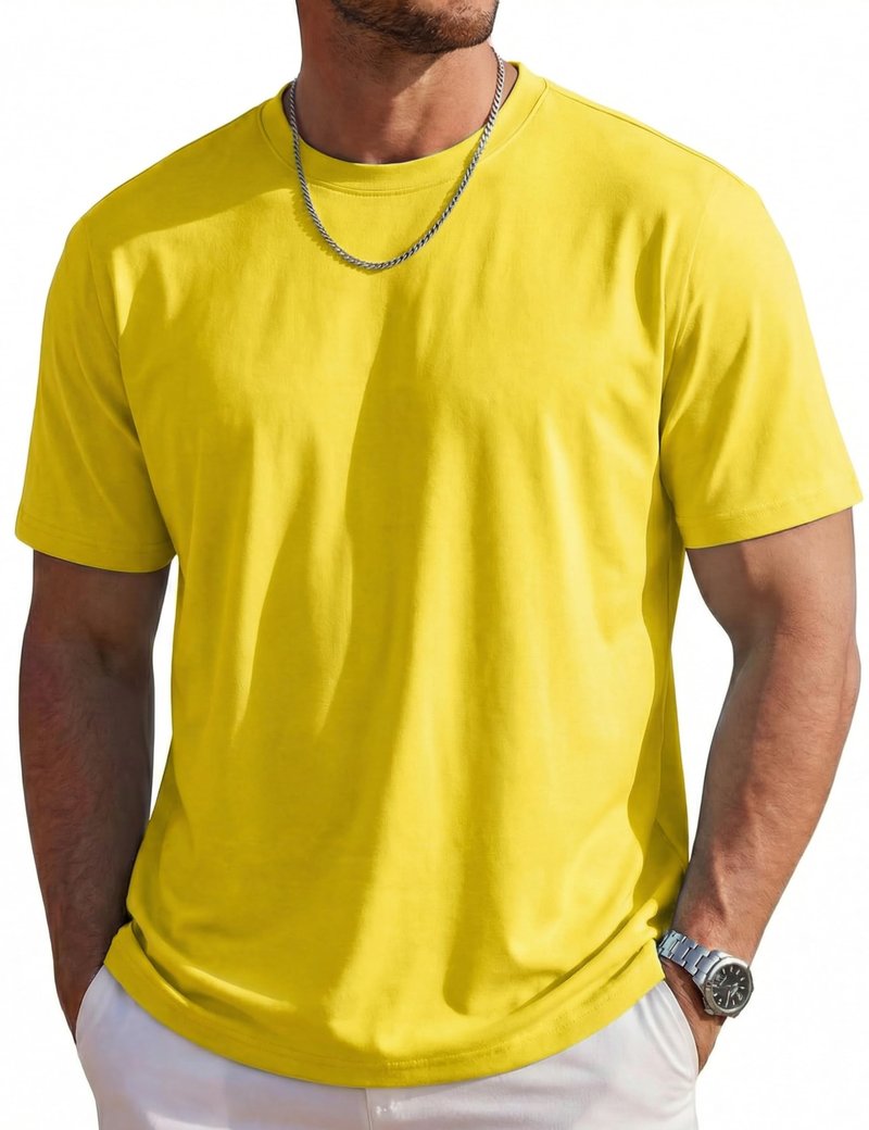 MAGCOMSEN Yellow Shirt Men UPF 80+ UV Sun Protection Short Sleeve Shirts Casual Crew Neck Lightweight Moisture Wicking Basic Tees L