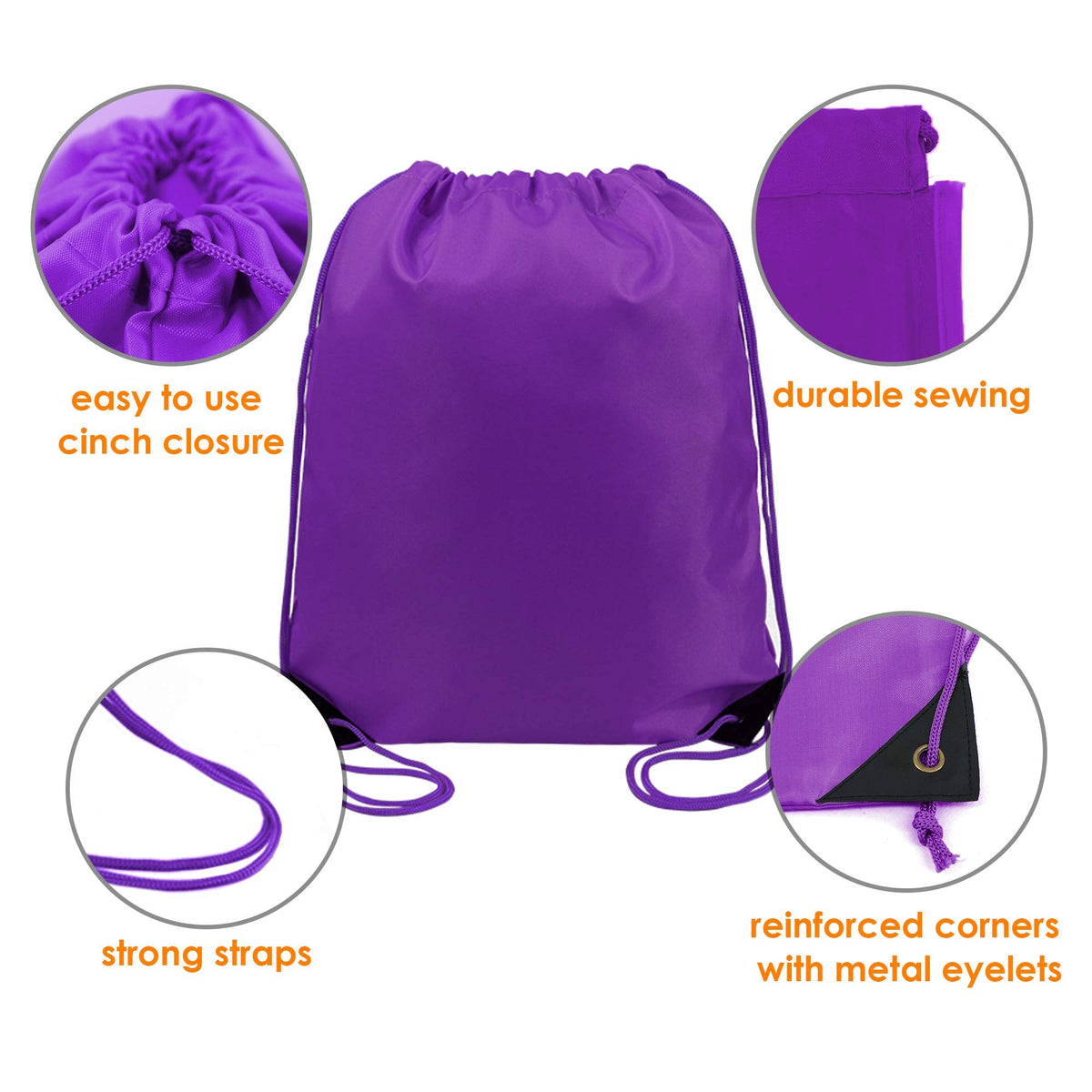 BeeGreen 50 pieces Purple Drawstring Backpack Bags Wholesale Cinch Bags Bulk Heavy Duty String Backpack Machine Washable Lightweight Sackpack Outdoor Sport Bags for Men Women