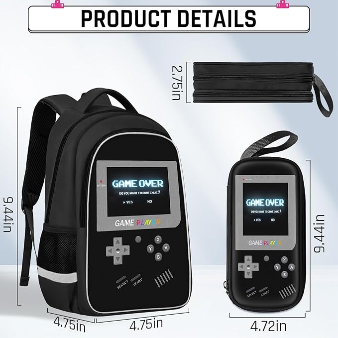 Backpack for School Boys,3pcs Boys Backpack and Lunch Box Set for Elementary Middle School, 17″ Video Game Bookbag for Ages 6-18 Kids Children Teens
