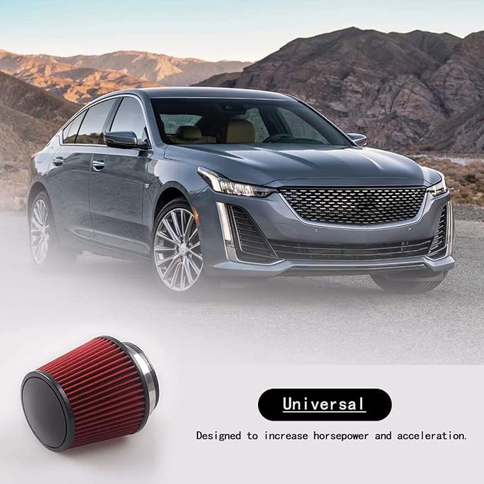 RYANSTAR 76mm 3" High Flow Round Tapered Cone Cool Air Filter Cleaner