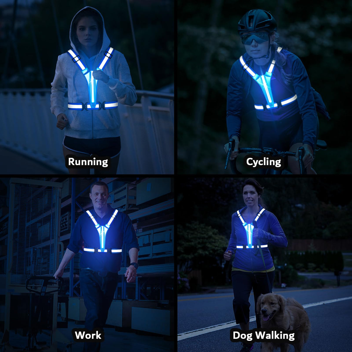 Fokia Kunbio LED Reflective Running Vest Gear,Light Up Vest Runners Night Walking USB Rechargeable,Up to 11hrs Light with Adjustable Waist/Shoulder for Women Men Kids (Blue)