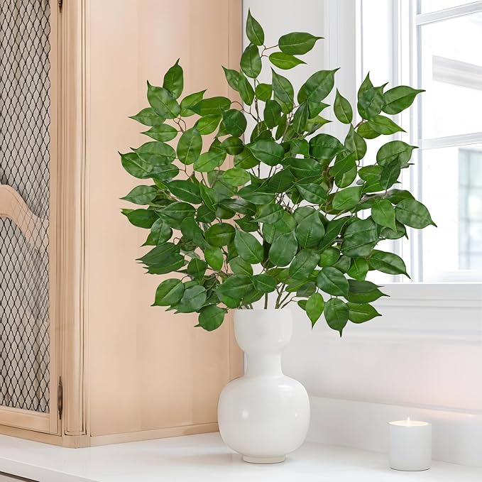 Ficus Leaves Artificial Branches 41.3" Faux Ficus Tree Branches Fake Greenery Plant Spray for Tree DIY Arch Wedding Bouquet Wreath Wall Decor - 3PCS