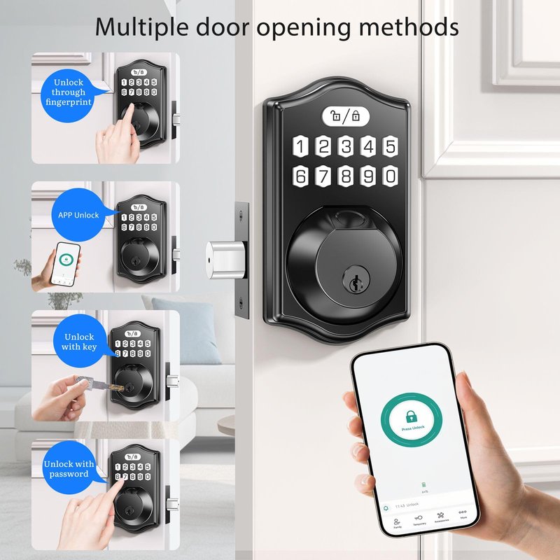 keyless Entry Door Lock deadbolt with Handle Set-Front Fingerprint Smart Locks with 2 Lever Handles-Keypad Code Deadbolt -App Control,Auto Lock