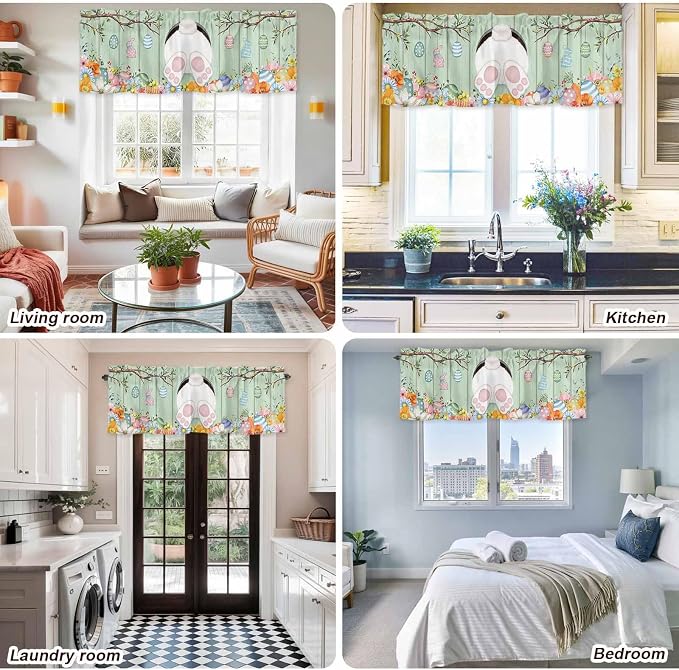 Easter Curtain Valances for Windows, Kitchen Valance Window Treatment, Spring