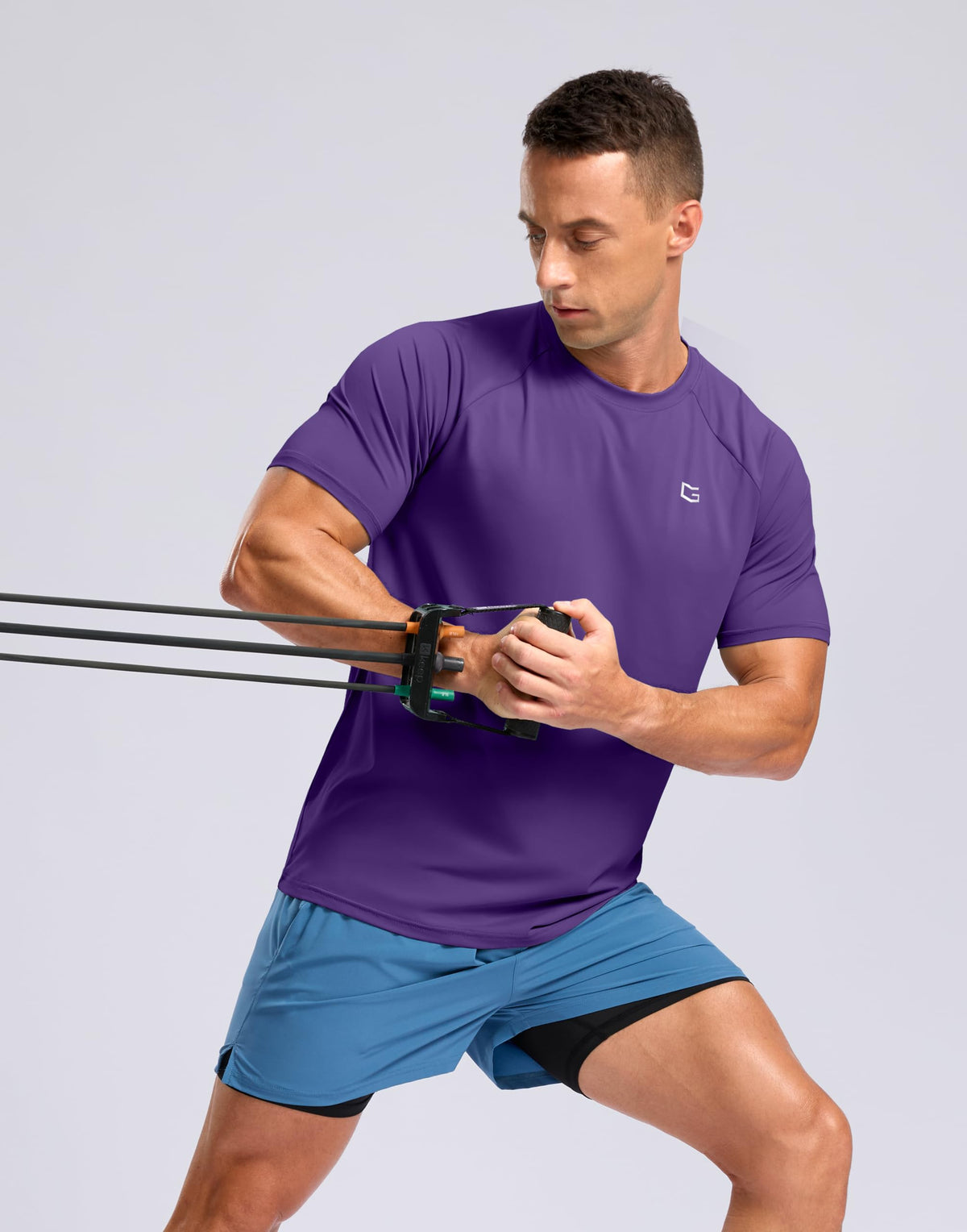 Men's Athletic Workout T-Shirts Moisture Wicking Cooling Running Shirts Short Sleeve Performance Tee for Gym Tennis(Purple,3XL)