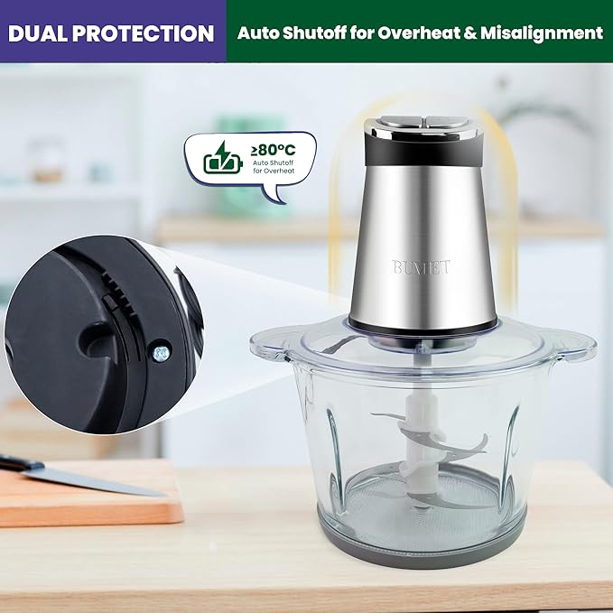 BUMET 800W 2-12cup Food Chopper LED Timer 3-Tier 6 Blades