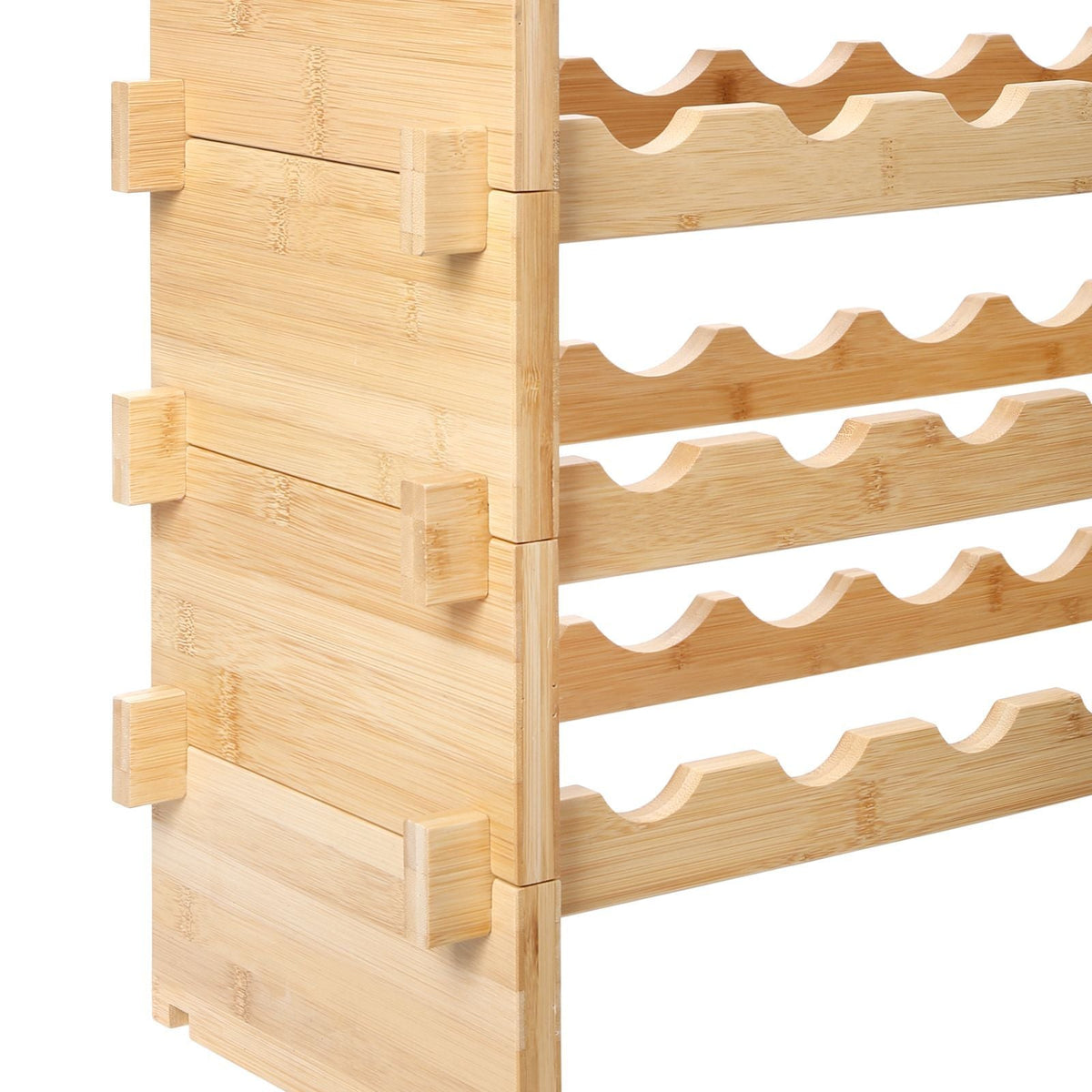72 Bottle Stackable Modular Wine Rack, 8-Tier Solid Bamboo Wood Storage Racks, Floor Freestanding Wines Holder Display Shelf, Wobble-Free Shelves for Kitchen, Bar, and Cellar (Natural Color)