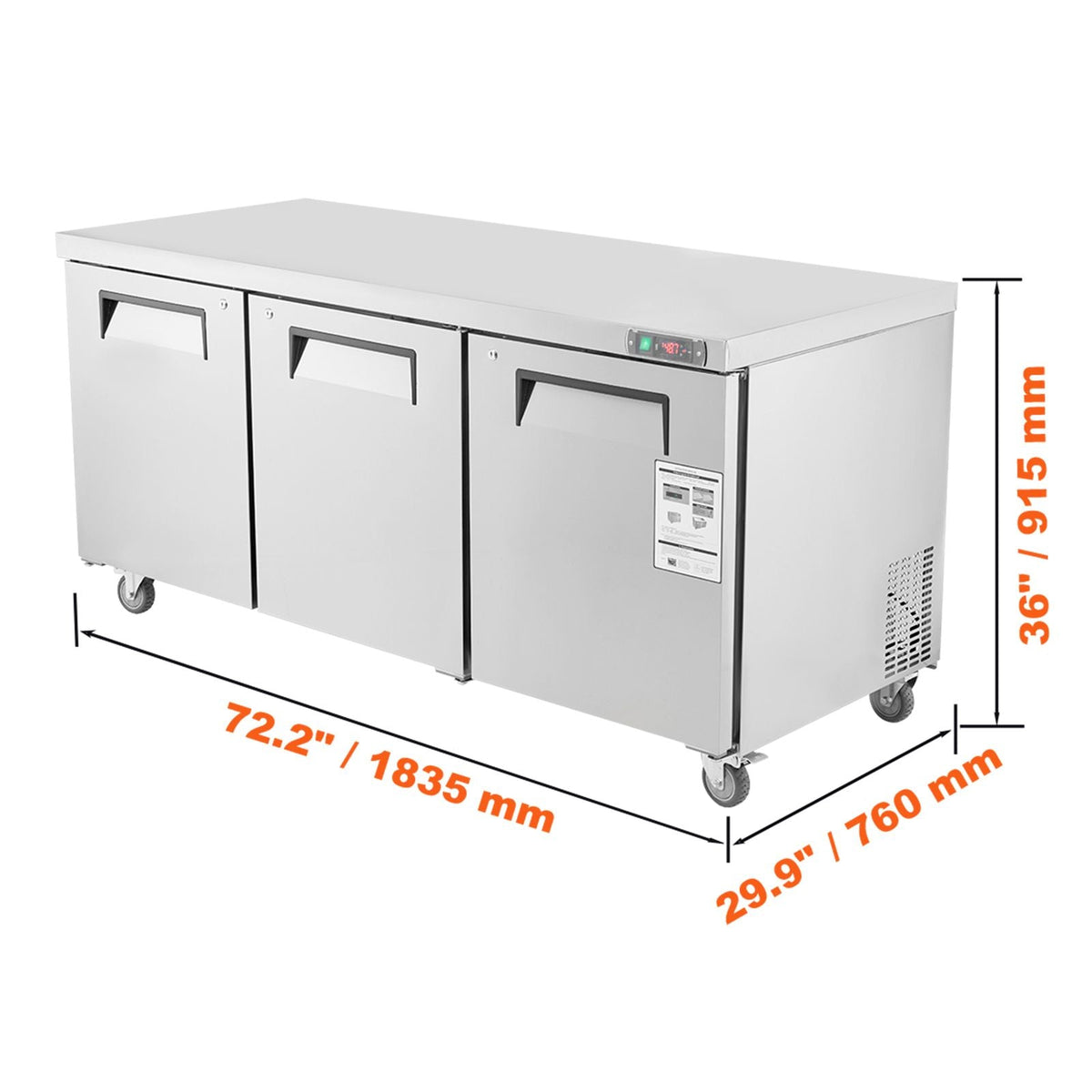72" Commercial Refrigerator Sandwich & Salad Prep Table, 20 Cu. Ft Stainless Steel Refrigerated Food Prep Station with 3 Doors, Frost Free Refrigerator with Lock for Restaurant, Bar, Store