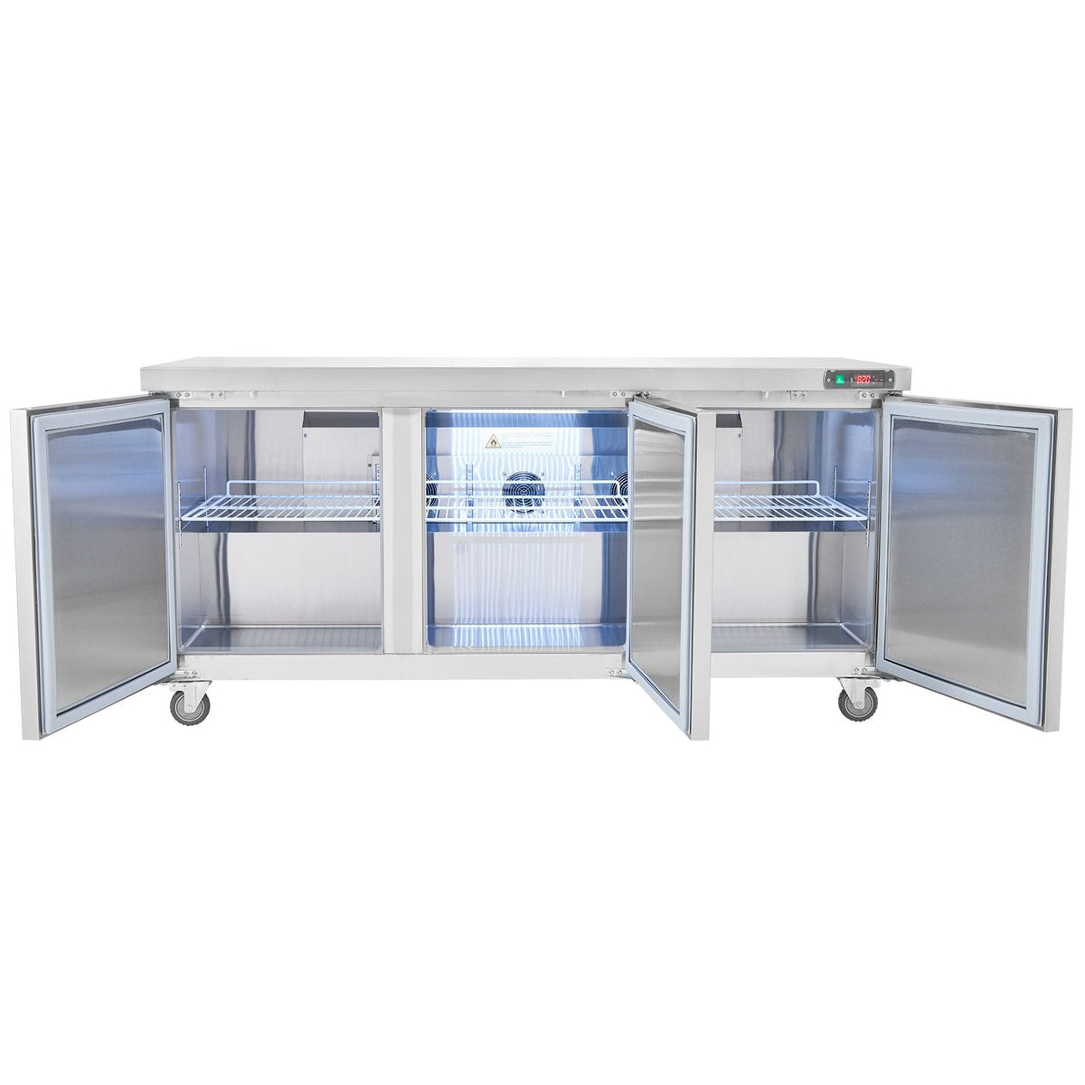 72" Commercial Refrigerator Sandwich & Salad Prep Table, 20 Cu. Ft Stainless Steel Refrigerated Food Prep Station with 3 Doors, Frost Free Refrigerator with Lock for Restaurant, Bar, Store