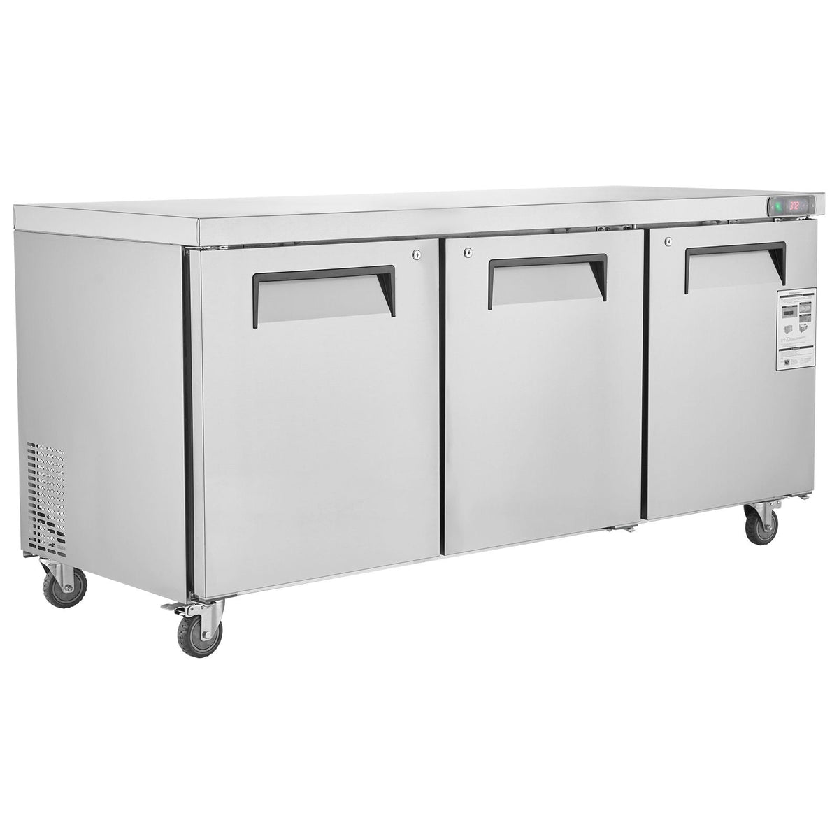 72" Commercial Refrigerator Sandwich & Salad Prep Table, 20 Cu. Ft Stainless Steel Refrigerated Food Prep Station with 3 Doors, Frost Free Refrigerator with Lock for Restaurant, Bar, Store