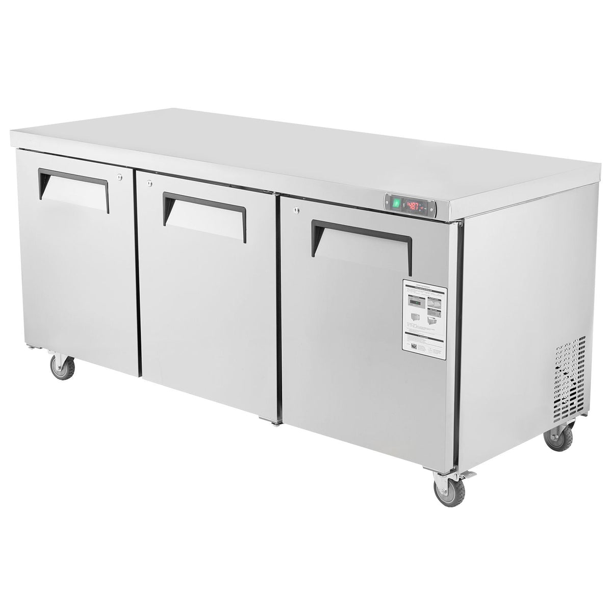 72" Commercial Refrigerator Sandwich & Salad Prep Table, 20 Cu. Ft Stainless Steel Refrigerated Food Prep Station with 3 Doors, Frost Free Refrigerator with Lock for Restaurant, Bar, Store