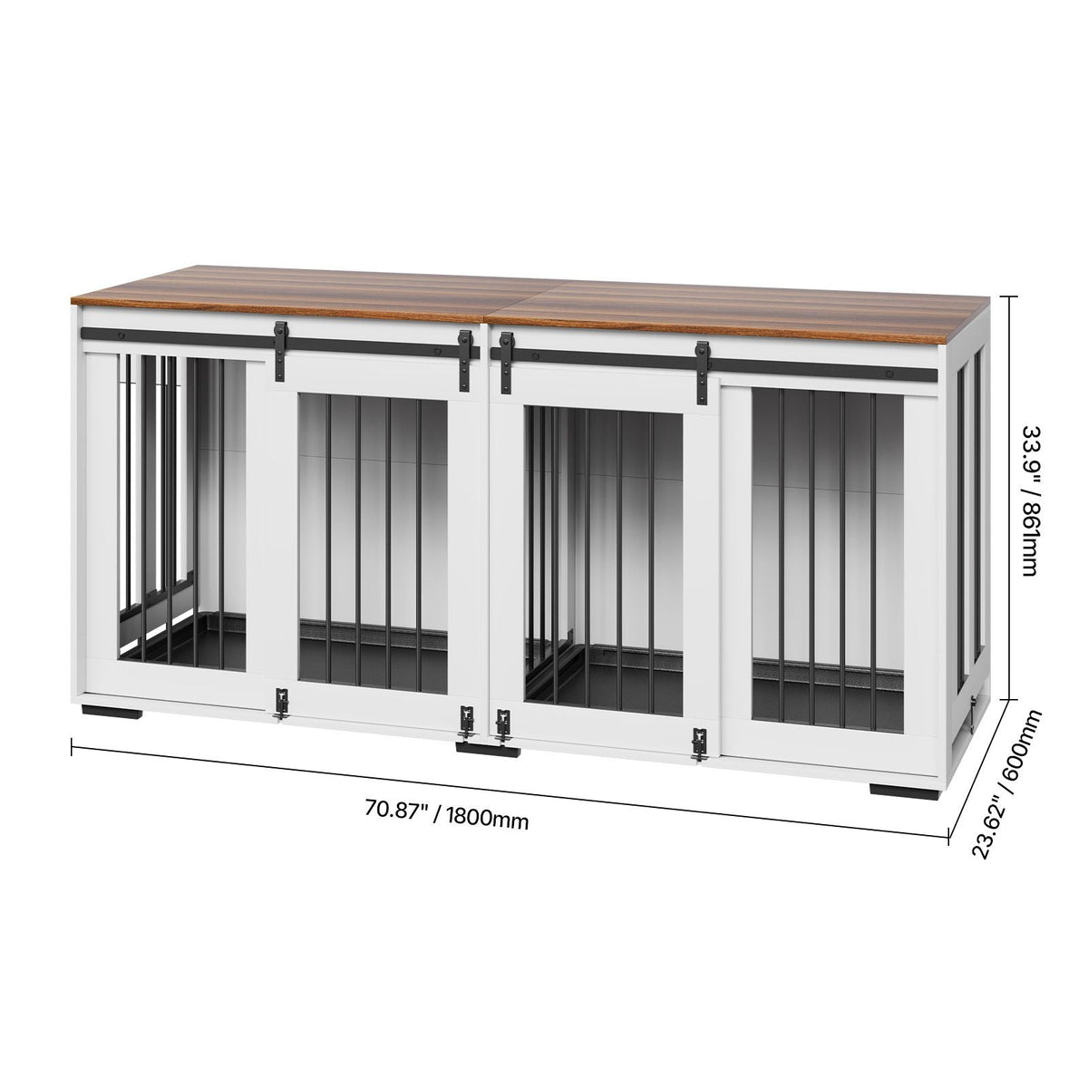 72" Dog Crate Furniture for 2 Dogs, Double Dog Crate Furniture with Double Sliding Doors, Large Dog Crate TV Stand with Removable Tray, Steel Frame Double Dog Crate, White