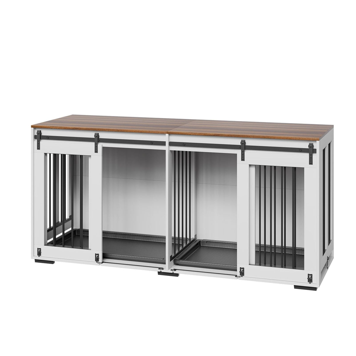 72" Dog Crate Furniture for 2 Dogs, Double Dog Crate Furniture with Double Sliding Doors, Large Dog Crate TV Stand with Removable Tray, Steel Frame Double Dog Crate, White