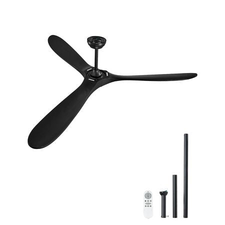 72 Inch Ceiling Fan without Light, 6-Speed Remote Control, 3-Wood-Blade, Reversible DC Motor, Modern Low Profile Flush Mount Exterior Fan for Bedroom, Living Room, Patio, Indoor/Outdoor, Black