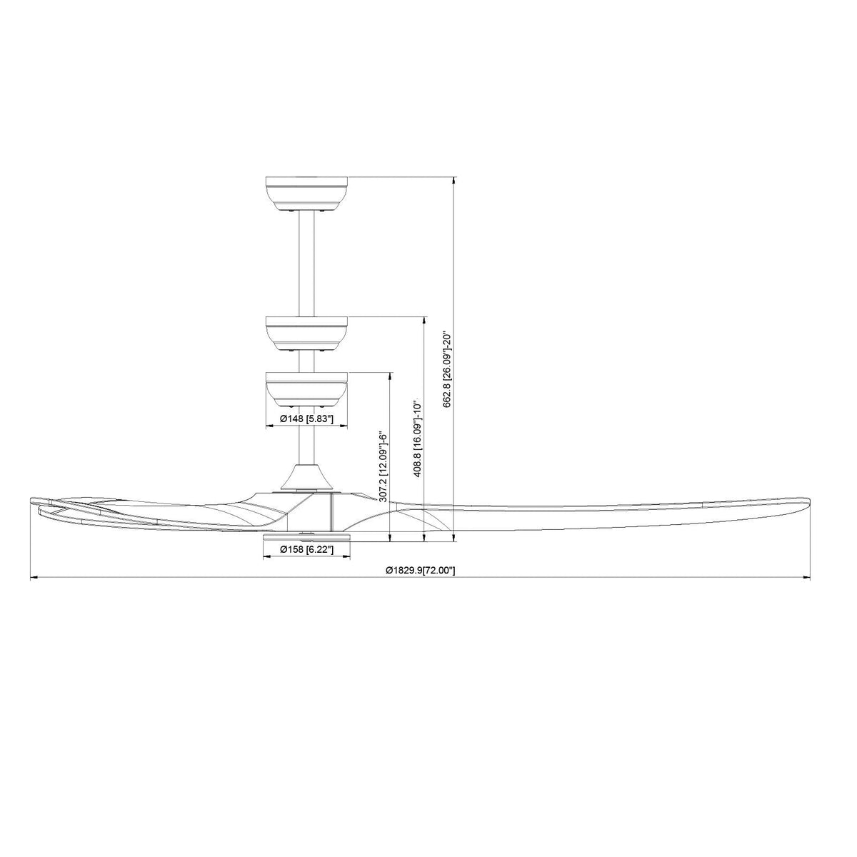 72 Inch Ceiling Fan without Light, 6-Speed Remote Control, 3-Wood-Blade, Reversible DC Motor, Modern Low Profile Flush Mount Exterior Fan for Bedroom, Living Room, Patio, Indoor/Outdoor, Walnut