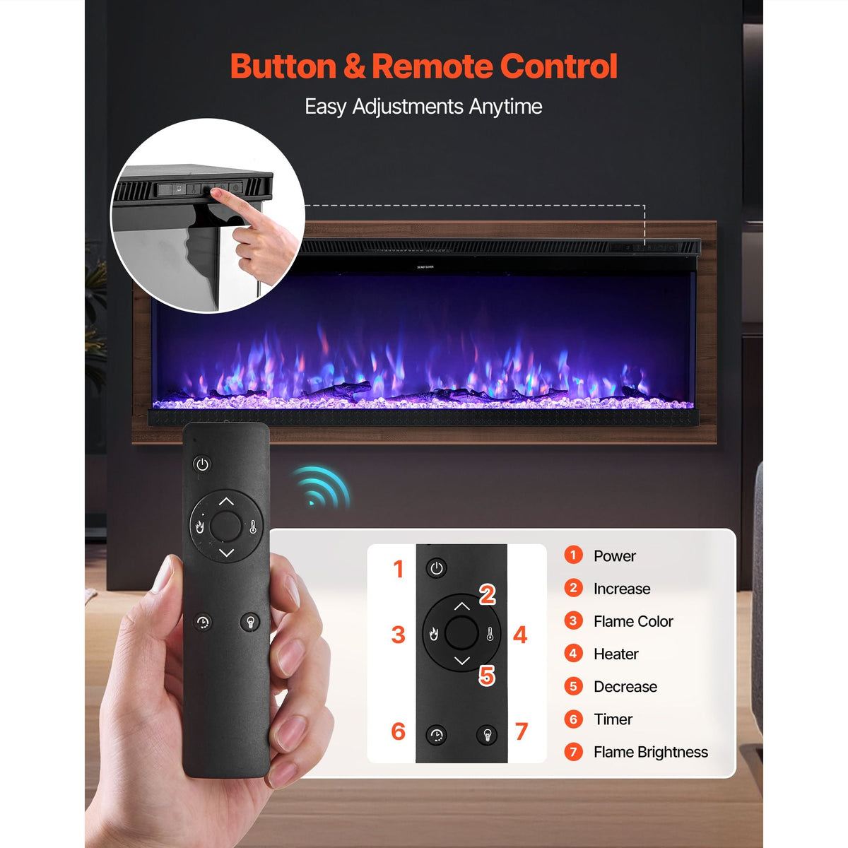 72 inch Electric Fireplace, Three-Sided Glass Wall Mounted Recessed Fire Place with Remote Control, Timer, 1500W, Adjustable Flame Color Brightness,Overheat Protection, for Living Room,Bedroom