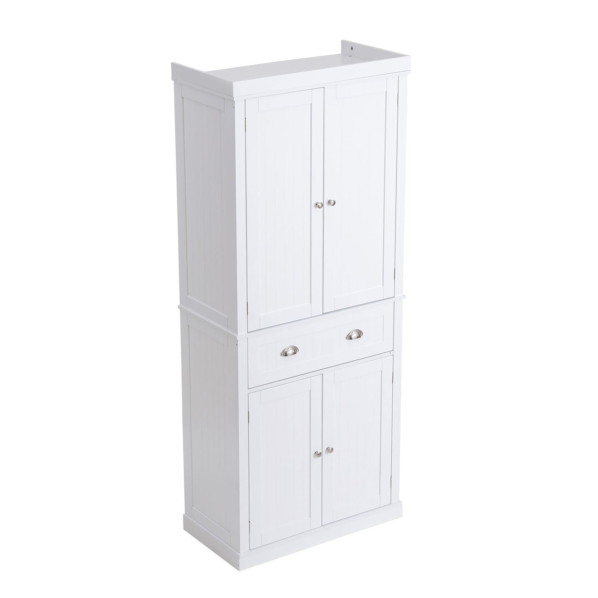 72" Kitchen Pantry Storage Cabinet, Freestanding Utility Cabinets with Doors, Drawer and 3 Adjustable Shelves, Tall Food Buffet Pantries for Kitchen, Living Room, Dinning Room, Laundry, White