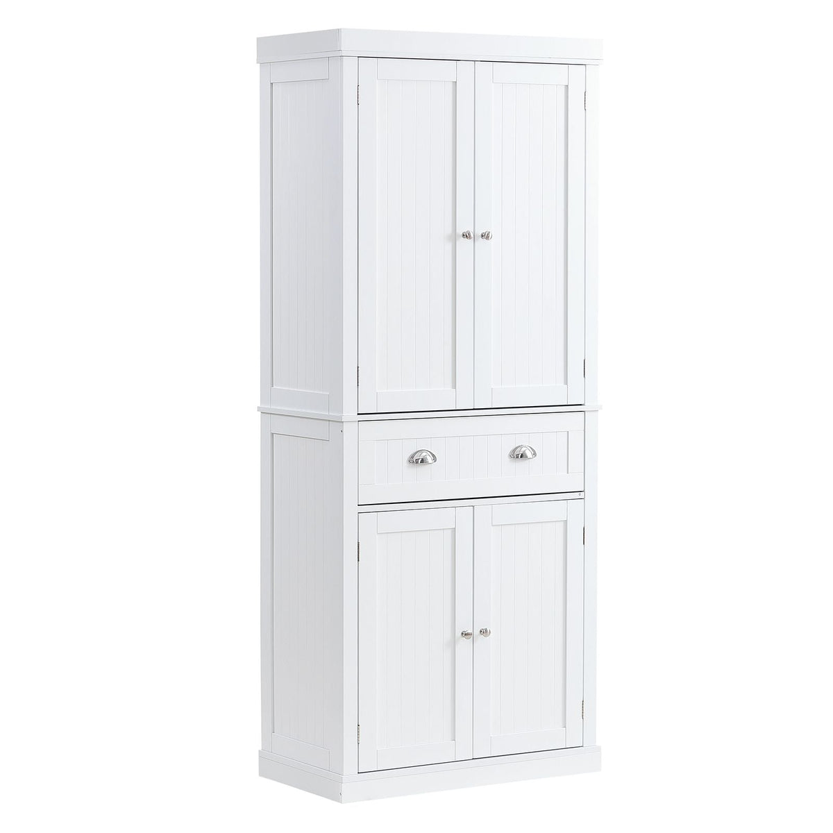 72" Kitchen Pantry Storage Cabinet, Freestanding Utility Cabinets with Doors, Drawer and 3 Adjustable Shelves, Tall Food Buffet Pantries for Kitchen, Living Room, Dinning Room, Laundry, White
