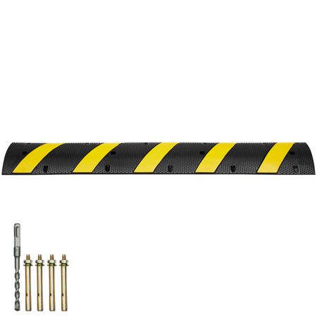 72'' Rubber Speed Bump, Dual Channel, Supports up to 22000 lbs, Durable Traffic Speed Hump with Bright Yellow Reflective Strip, Includes 4 Expansion Screws & Drill for Asphalt, Concrete, Grav