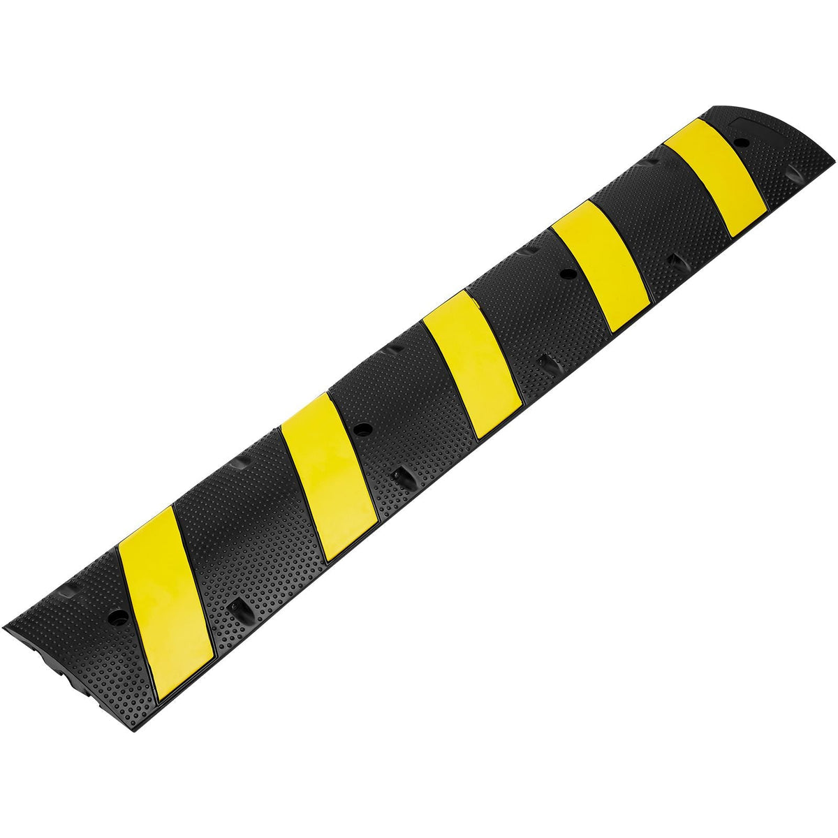 72'' Rubber Speed Bump, Dual Channel, Supports up to 22000 lbs, Durable Traffic Speed Hump with Bright Yellow Reflective Strip, Includes 4 Expansion Screws & Drill for Asphalt, Concrete, Grav