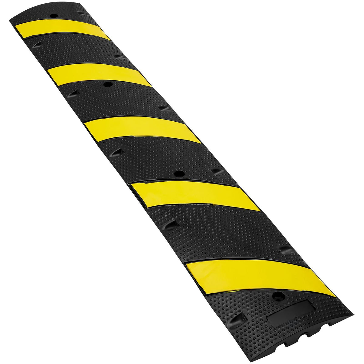 72'' Rubber Speed Bump, Dual Channel, Supports up to 22000 lbs, Durable Traffic Speed Hump with Bright Yellow Reflective Strip, Includes 4 Expansion Screws & Drill for Asphalt, Concrete, Grav