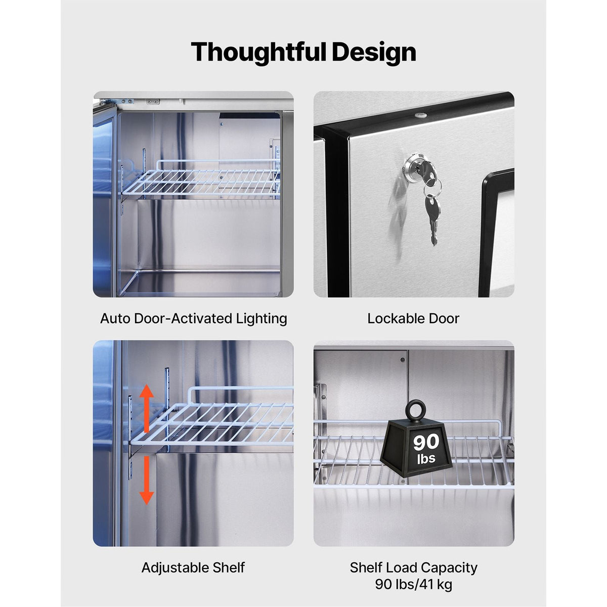72" W Commercial Freezer, 17.7 Cu.Ft Worktop Freezers Undercounter with LED Auto Lighting and Lockable Door, 3 Doors Food Freezing Prep Worktable, Stainless Steel Prep Frozen Table with Casters