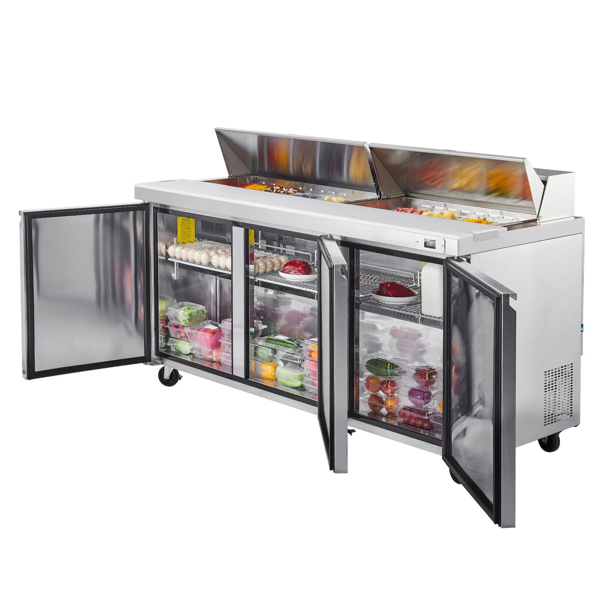 72"W Commercial Refrigerator, 18.7 Cu. Ft Sandwich Prep Refrigerated Table, Mega Top Food Prep Fridge with 18 Pans and Cutting Board, Stainless Steel Salad Prep Cooler for Restaurant, Food Truck