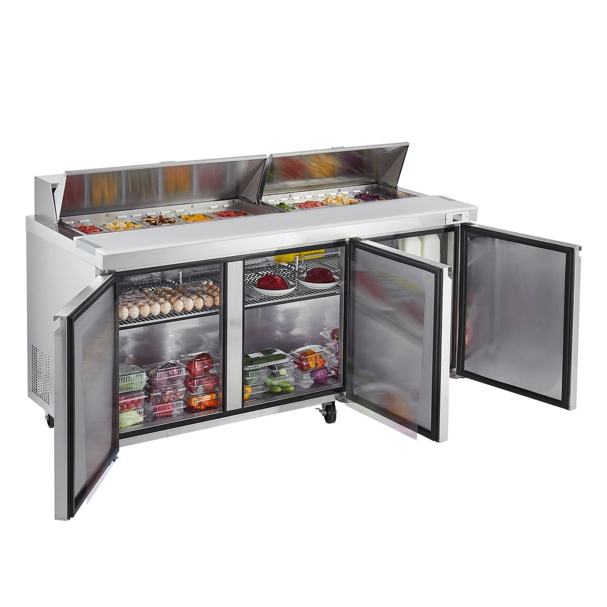 72"W Commercial Refrigerator, 18.7 Cu. Ft Sandwich Prep Refrigerated Table, Mega Top Food Prep Fridge with 18 Pans and Cutting Board, Stainless Steel Salad Prep Cooler for Restaurant, Food Truck