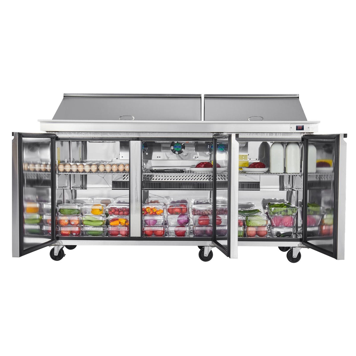 72"W Commercial Refrigerator, 18.7 Cu. Ft Sandwich Prep Refrigerated Table, Mega Top Food Prep Fridge with 30 Pans and Cutting Board, Stainless Steel Salad Prep Cooler for Restaurant, Food Truck