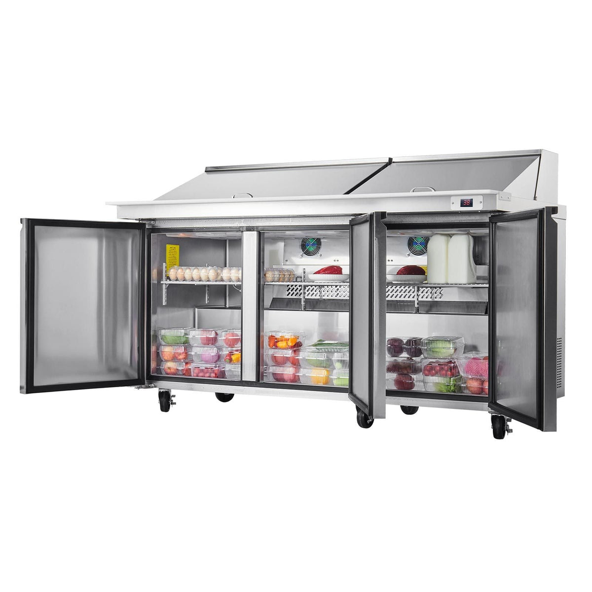 72"W Commercial Refrigerator, 18.7 Cu. Ft Sandwich Prep Refrigerated Table, Mega Top Food Prep Fridge with 30 Pans and Cutting Board, Stainless Steel Salad Prep Cooler for Restaurant, Food Truck