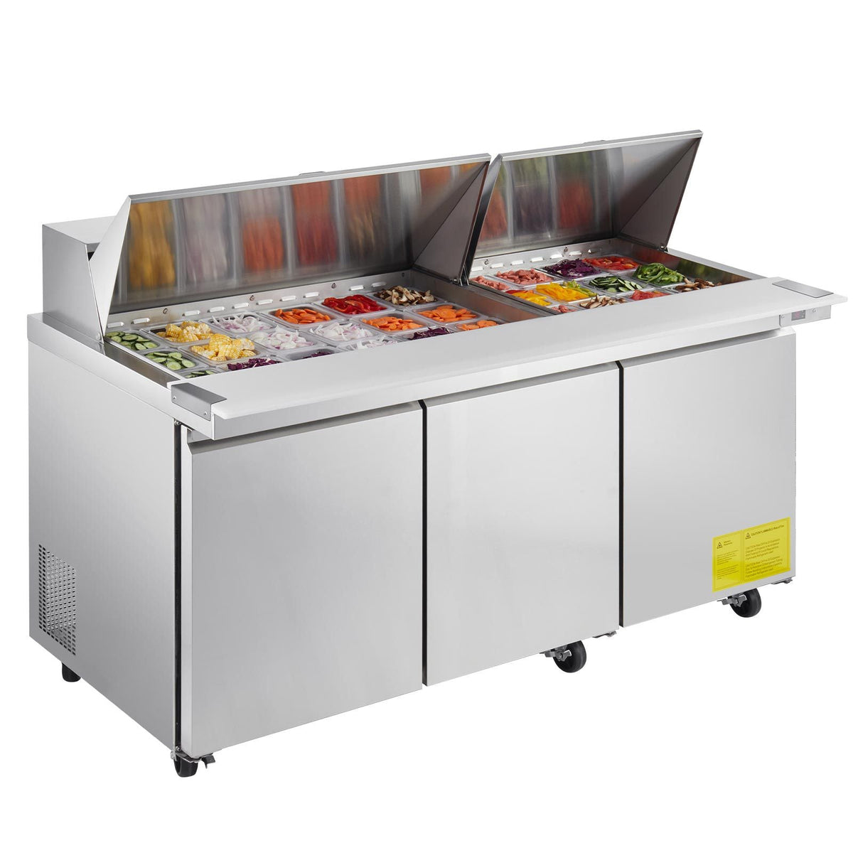 72"W Commercial Refrigerator, 18.7 Cu. Ft Sandwich Prep Refrigerated Table, Mega Top Food Prep Fridge with 30 Pans and Cutting Board, Stainless Steel Salad Prep Cooler for Restaurant, Food Truck