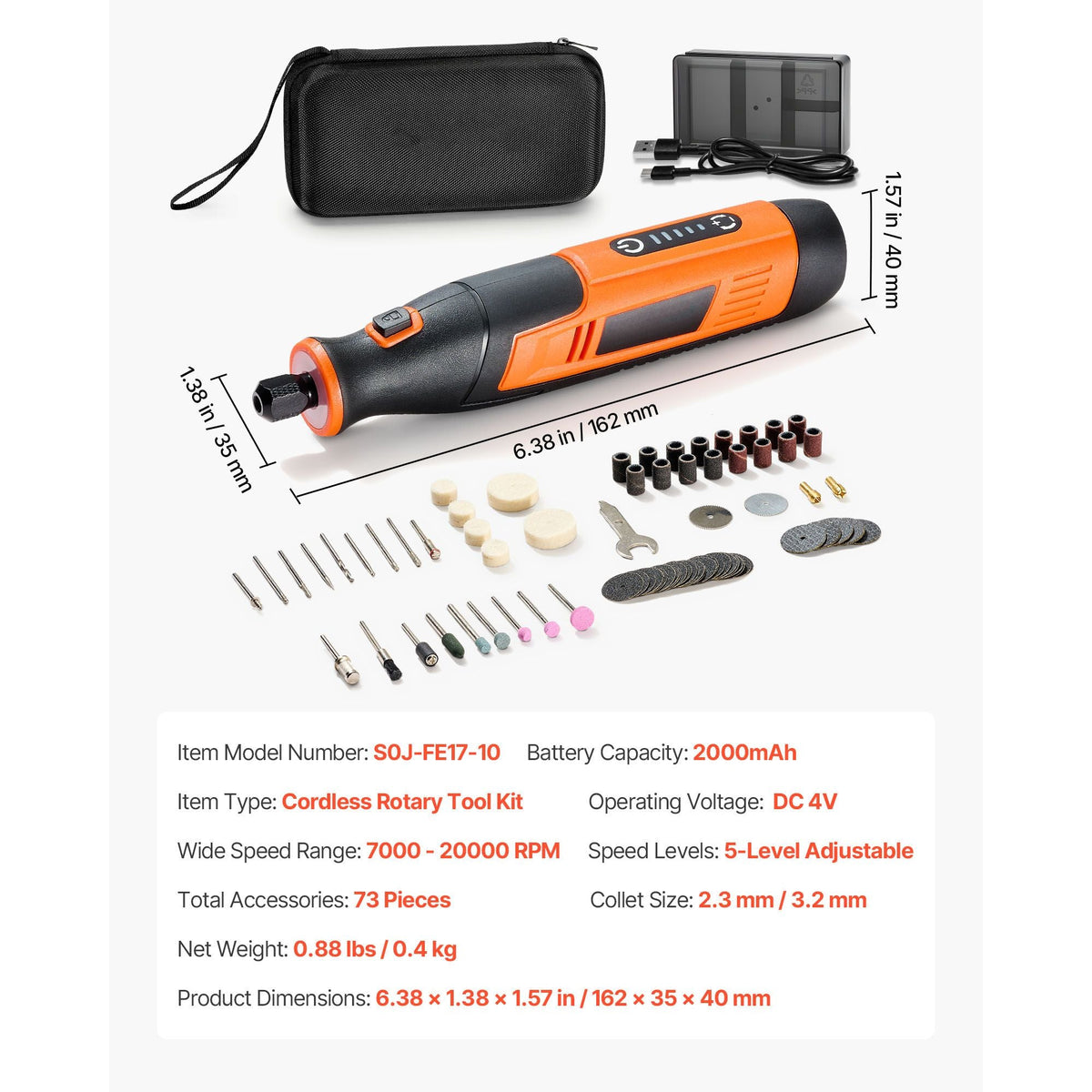 73-Piece Cordless Rotary Tool Kit, DC4V Portable Mini Power Rotary Tool, 5-Level Speed 7000-20000 RPM Multi-Purpose DIY Tools for Engraving, Sanding, Polishing, Carving, Cutting, DIY Crafts
