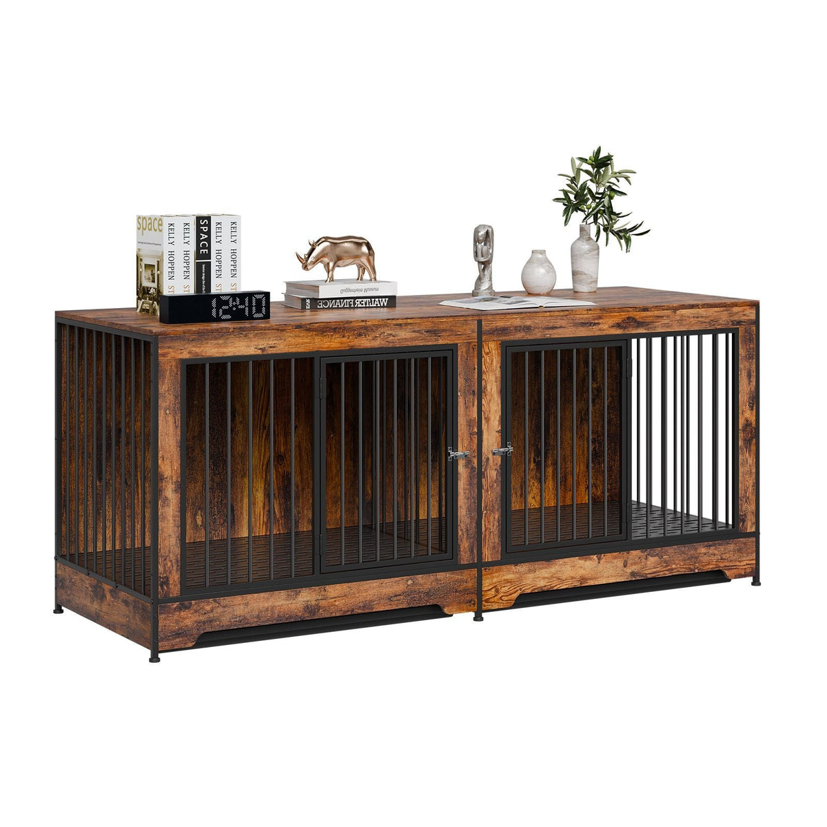 75" Dog Crate Furniture for 2 Dogs, Extra Large Double Dog Crate Furniture Large Breed with Divider & Double Doors, Large Wooden Dog Crate Furniture TV Stand for Medium Large Dogs Brown