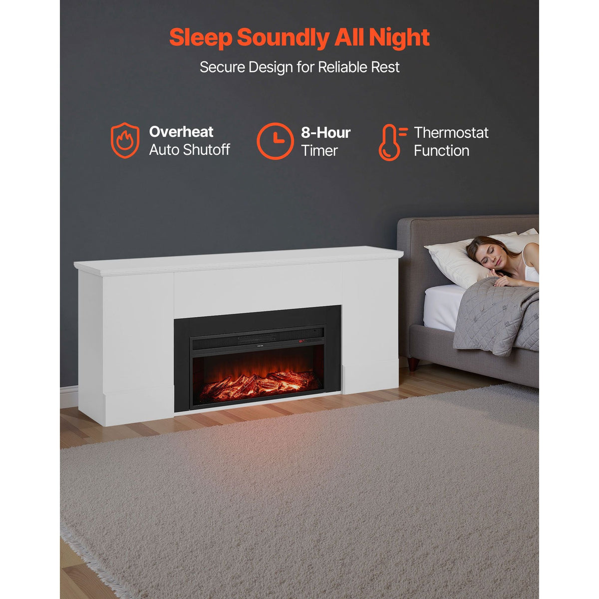 75 inch Freestanding Fireplaces, 1500W 5120BTU Fake Electric Fireplace Stove Heater with Mantel, Overheating Protection, Adjustable Flames,Timer, Remote, for Living Room,Bedroom,White