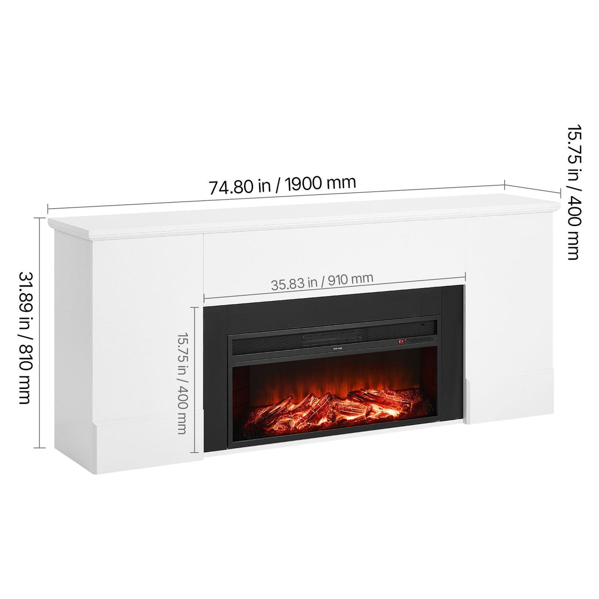 75 inch Freestanding Fireplaces, 1500W 5120BTU Fake Electric Fireplace Stove Heater with Mantel, Overheating Protection, Adjustable Flames,Timer, Remote, for Living Room,Bedroom,White