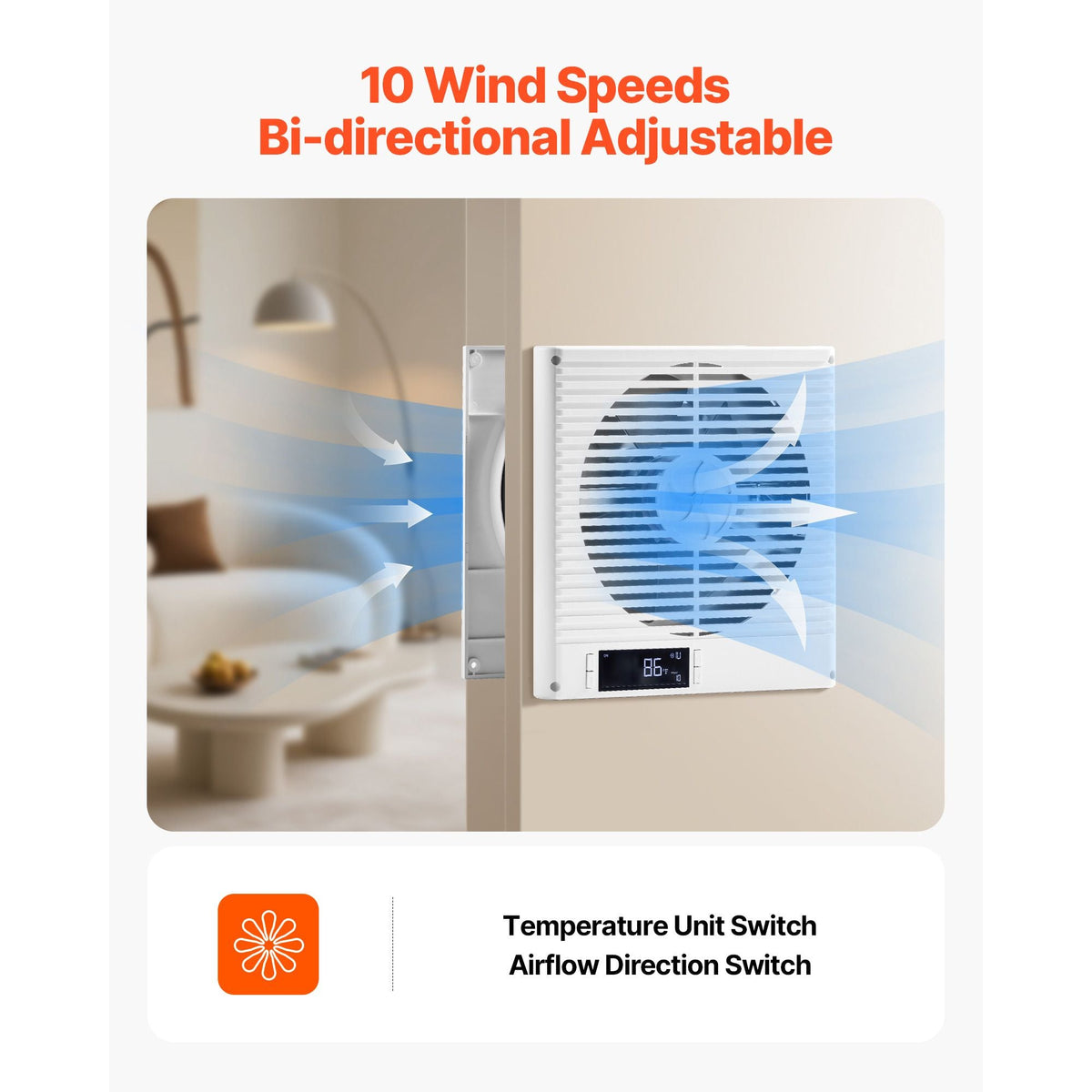 7.5-Inch Room to Room Fan, 2-in-1 305 CFM Through Wall Fan with Remote Control & Two-Way Airflow, 10-Speed Ventilation Quiet Vent for Kitchen, Living & Laundry Room Workshop