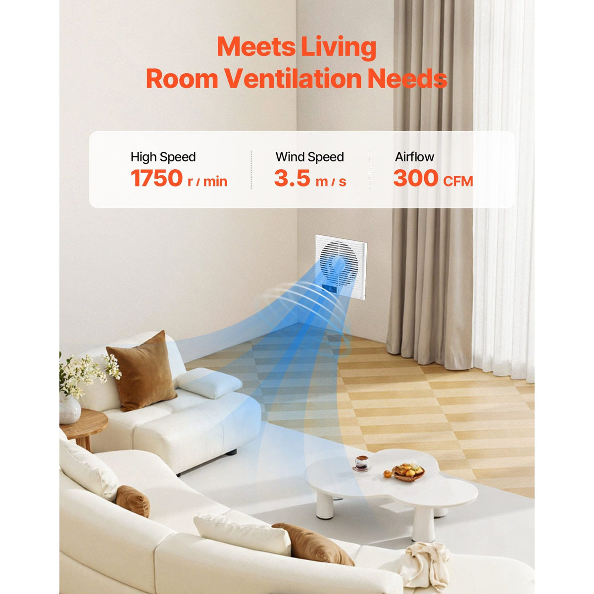 7.5-Inch Room to Room Fan, 2-in-1 305 CFM Through Wall Fan with Remote Control & Two-Way Airflow, 10-Speed Ventilation Quiet Vent for Kitchen, Living & Laundry Room Workshop