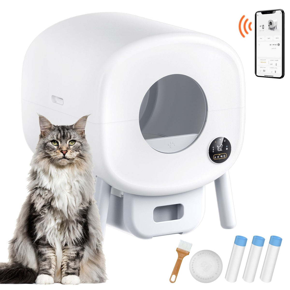 76L Self Cleaning Cat Litter Box, Automatic Cat Litter Box with Trash Bags, Large Space Smart Cat Litter Box with Odor Removal, APP Control, and Infrared Sensor, Gray