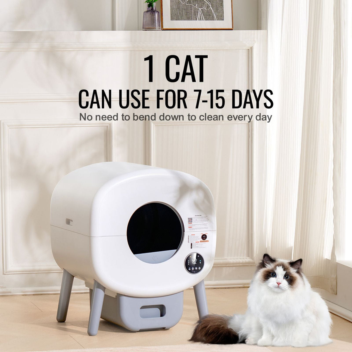 76L Self Cleaning Cat Litter Box, Automatic Cat Litter Box with Trash Bags, Large Space Smart Cat Litter Box with Odor Removal, APP Control, and Infrared Sensor, Gray