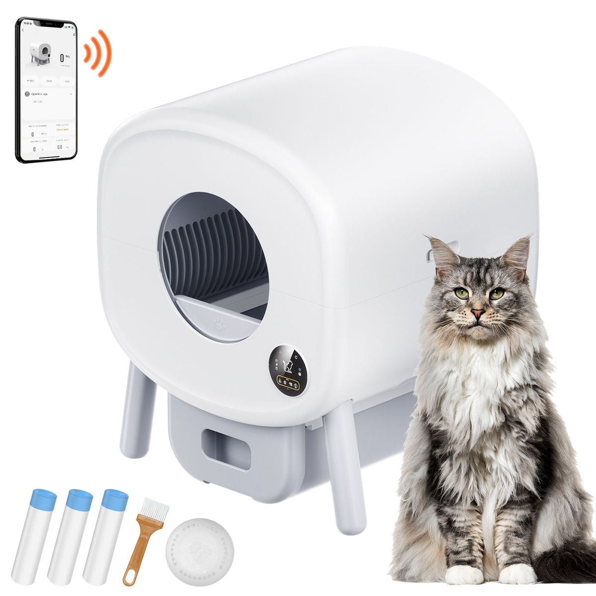 76L Self Cleaning Cat Litter Box, Automatic Cat Litter Box with Trash Bags, Large Space Smart Cat Litter Box with Odor Removal, APP Control, and Infrared Sensor, Gray