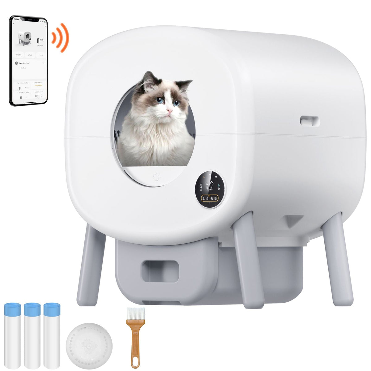 76L Self Cleaning Cat Litter Box, Automatic Cat Litter Box with Trash Bags, Large Space Smart Cat Litter Box with Odor Removal, APP Control, and Infrared Sensor, Gray