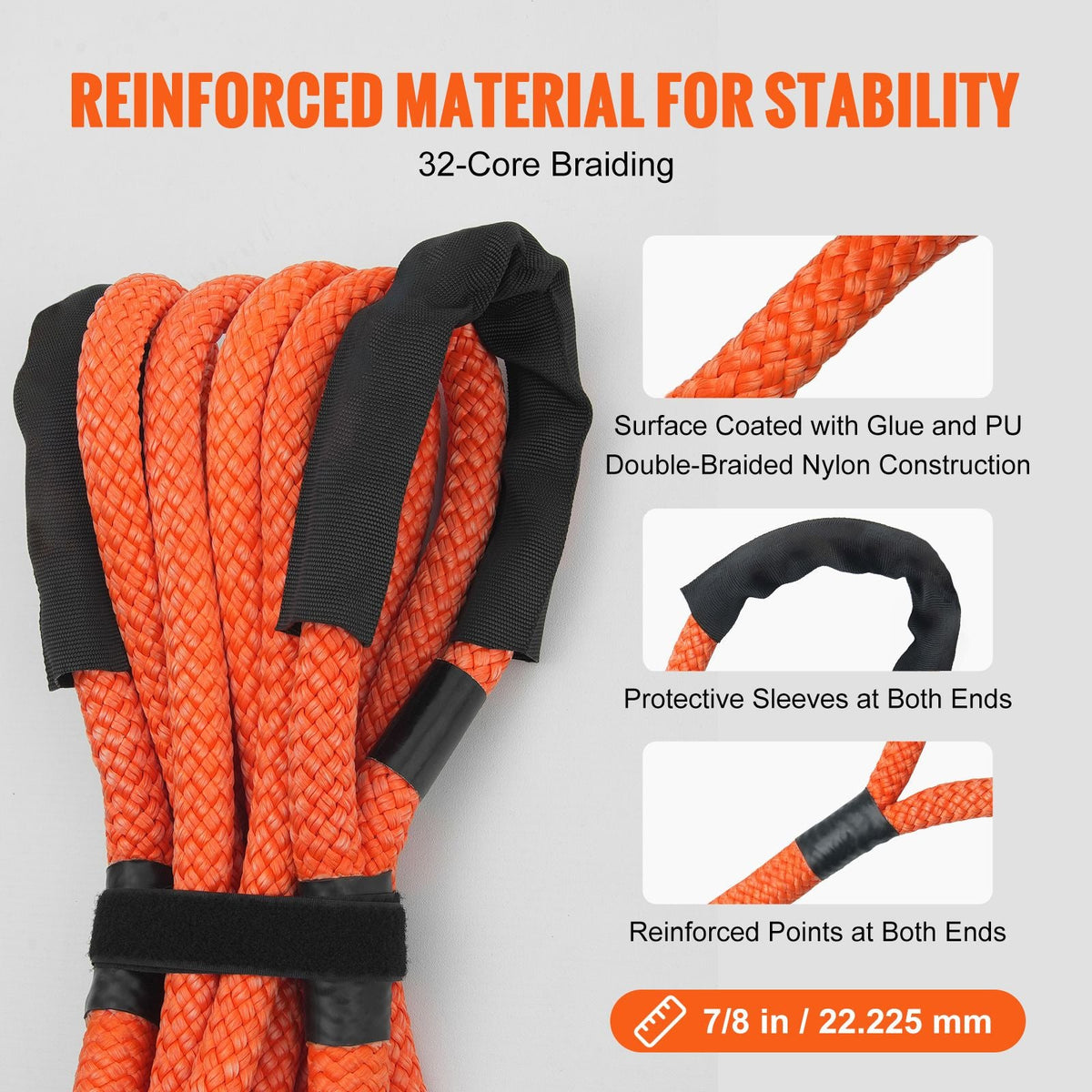 7/8" x 20' Kinetic Recovery Tow Rope 30,580 lbs, Heavy-Duty Off Road Snatch Strap, Extreme Duty 30% Elasticity Energy Snatch Strap for Jeep Car Truck ATV UTV SUV Tractor