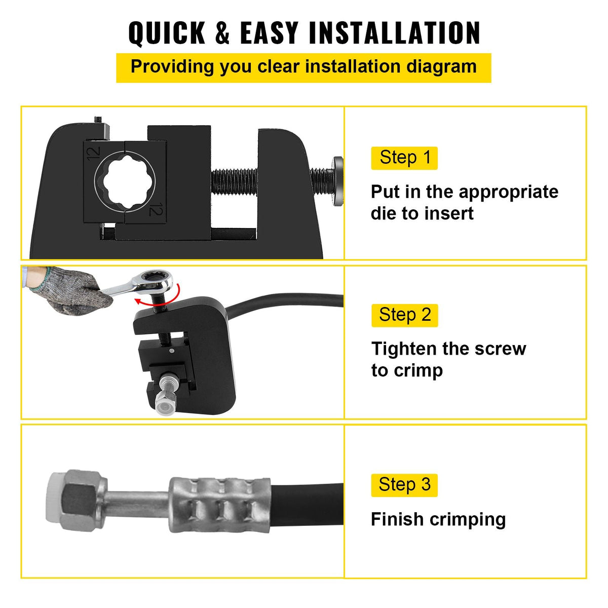 7843B Manual A/C Hose Crimper Kit,Handheld Air Hose Crimper Tool Kit with 4 Dies Whole Set #6#8#10#12,A/C Hose Crimper Repair Tool Kit Die Set,for Crimping Automotive Air Conditioning Pipes