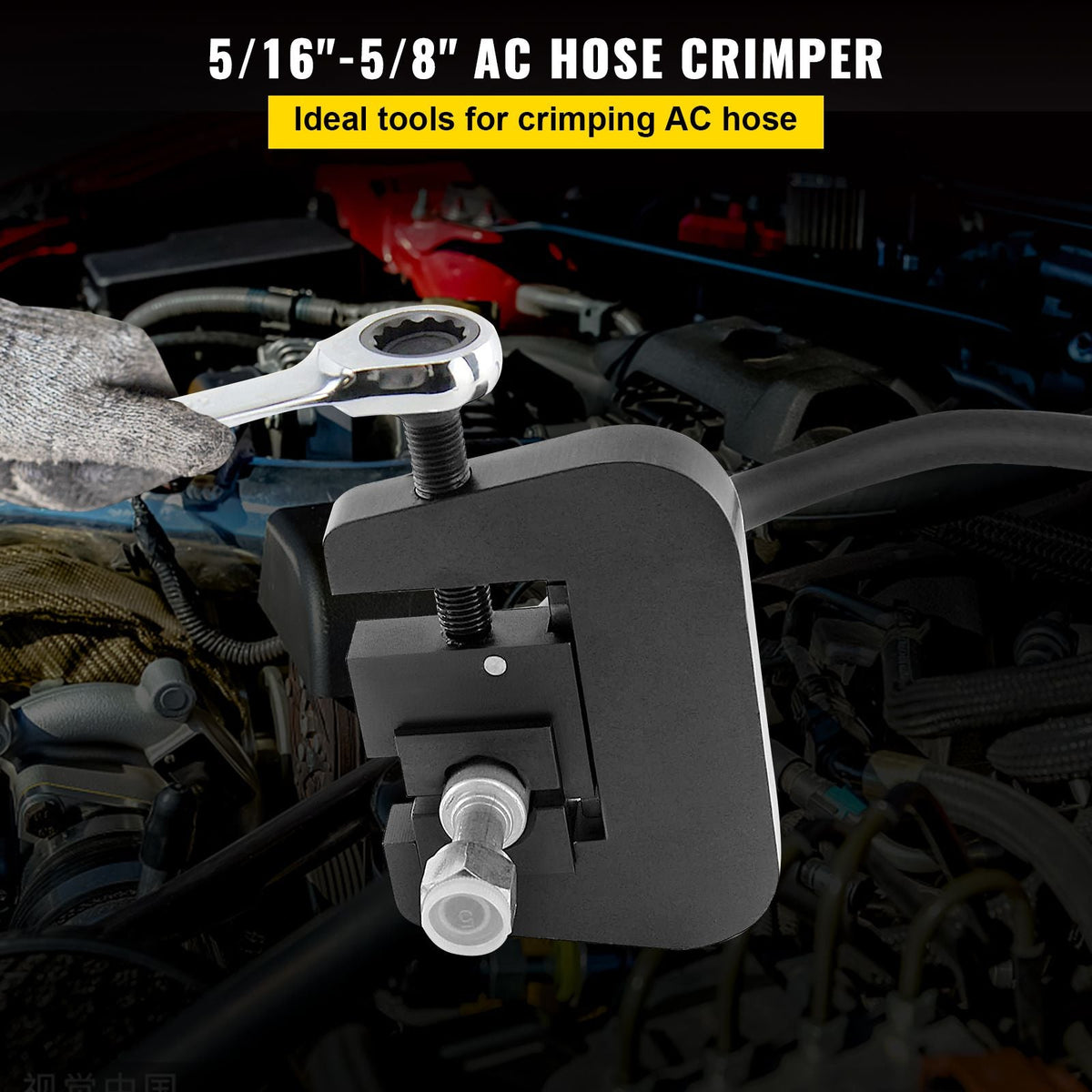 7843B Manual A/C Hose Crimper Kit,Handheld Air Hose Crimper Tool Kit with 4 Dies Whole Set #6#8#10#12,A/C Hose Crimper Repair Tool Kit Die Set,for Crimping Automotive Air Conditioning Pipes